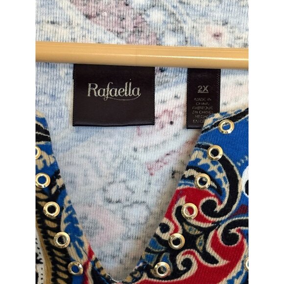 Rafaella 2X Women's Paisley Print Tunic Top With Grommet Neckline - Multicolor - Picture 3 of 5